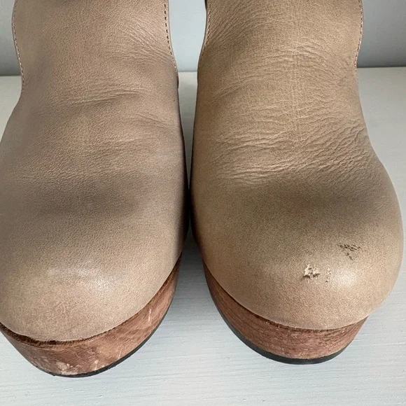 Free People Cedar Leather Clogs Boho Coastal Cowgirl Platform Heel Parchment 38 - Picture 7 of 8